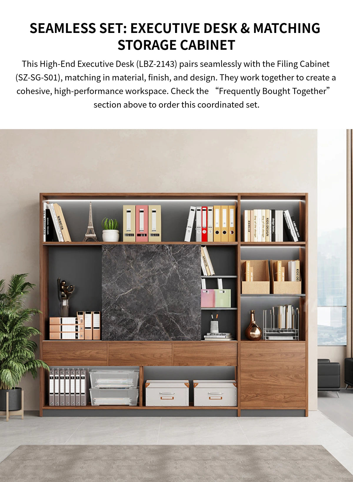 L-Shaped Executive Desk with LED Lighting, Lockable & File Drawers for Home Office — Detail image 5