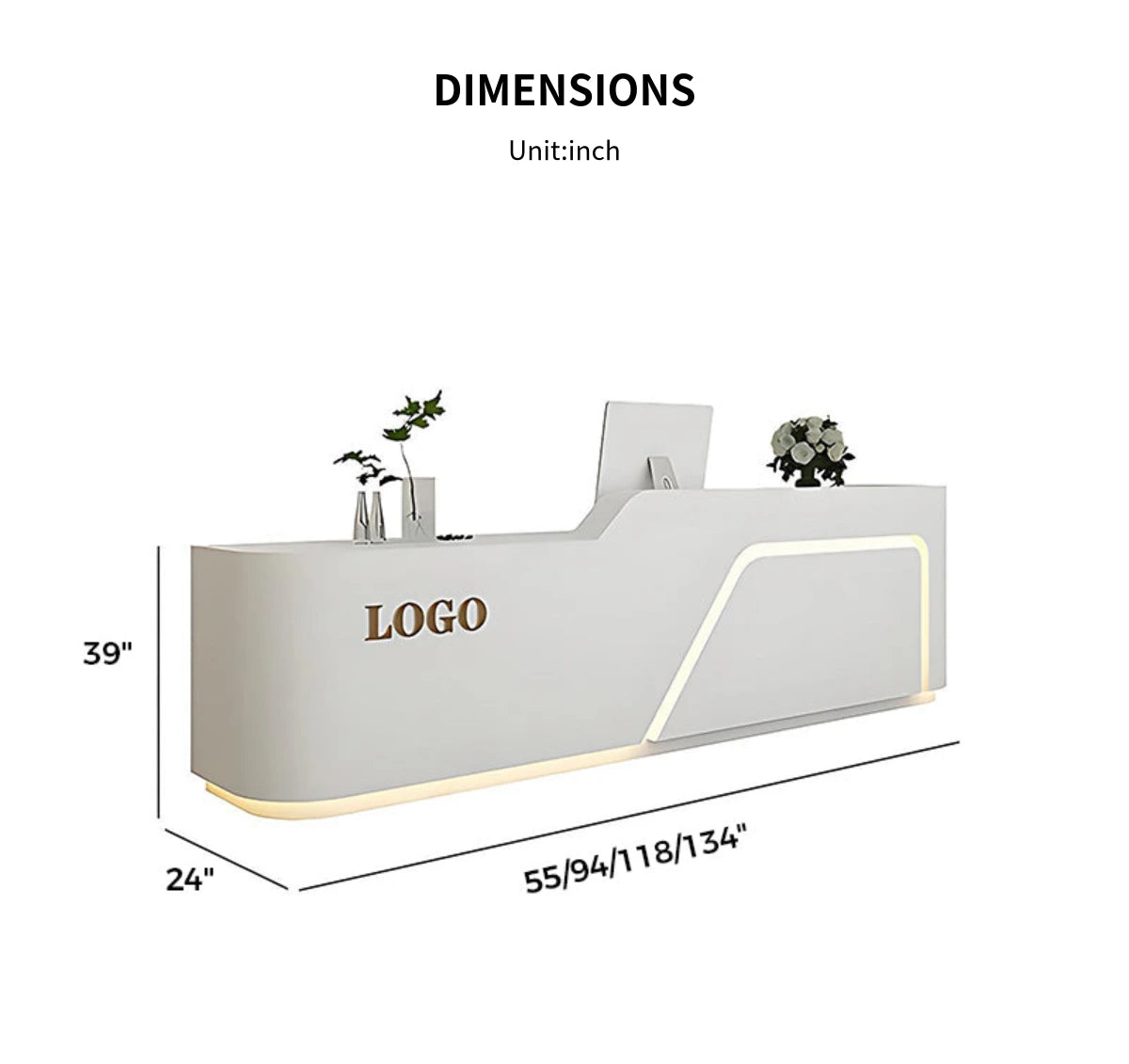 Curved Reception Desk 55-134 in Wide with Keyboard Tray, File Drawers & Lockable for Salon — Detail image 12