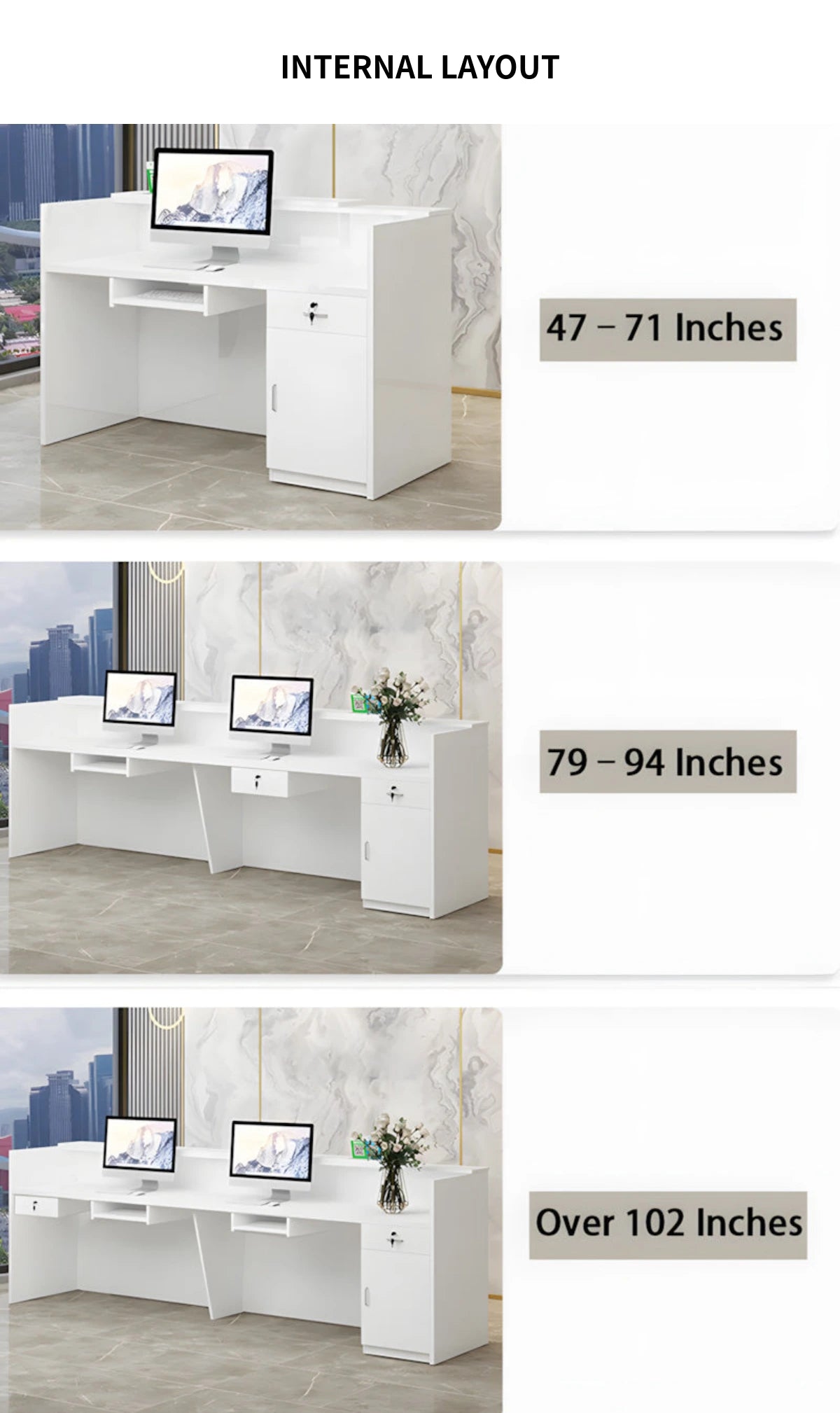 Round Reception Desk 55-189 in Wide with Cable Management, LED Lighting & Keyboard Tray — Detail image 9