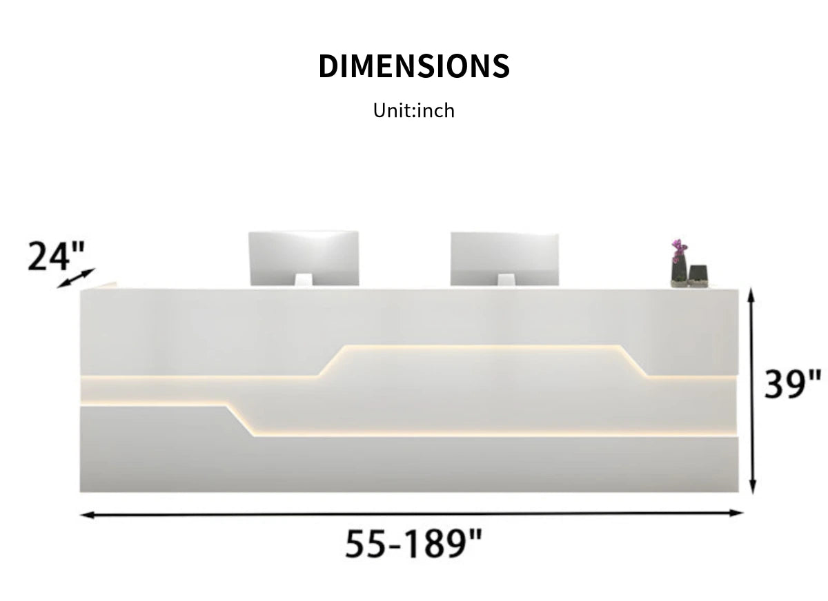 Round Reception Desk 55-189 in Wide with Cable Management, LED Lighting & Keyboard Tray — Detail image 11