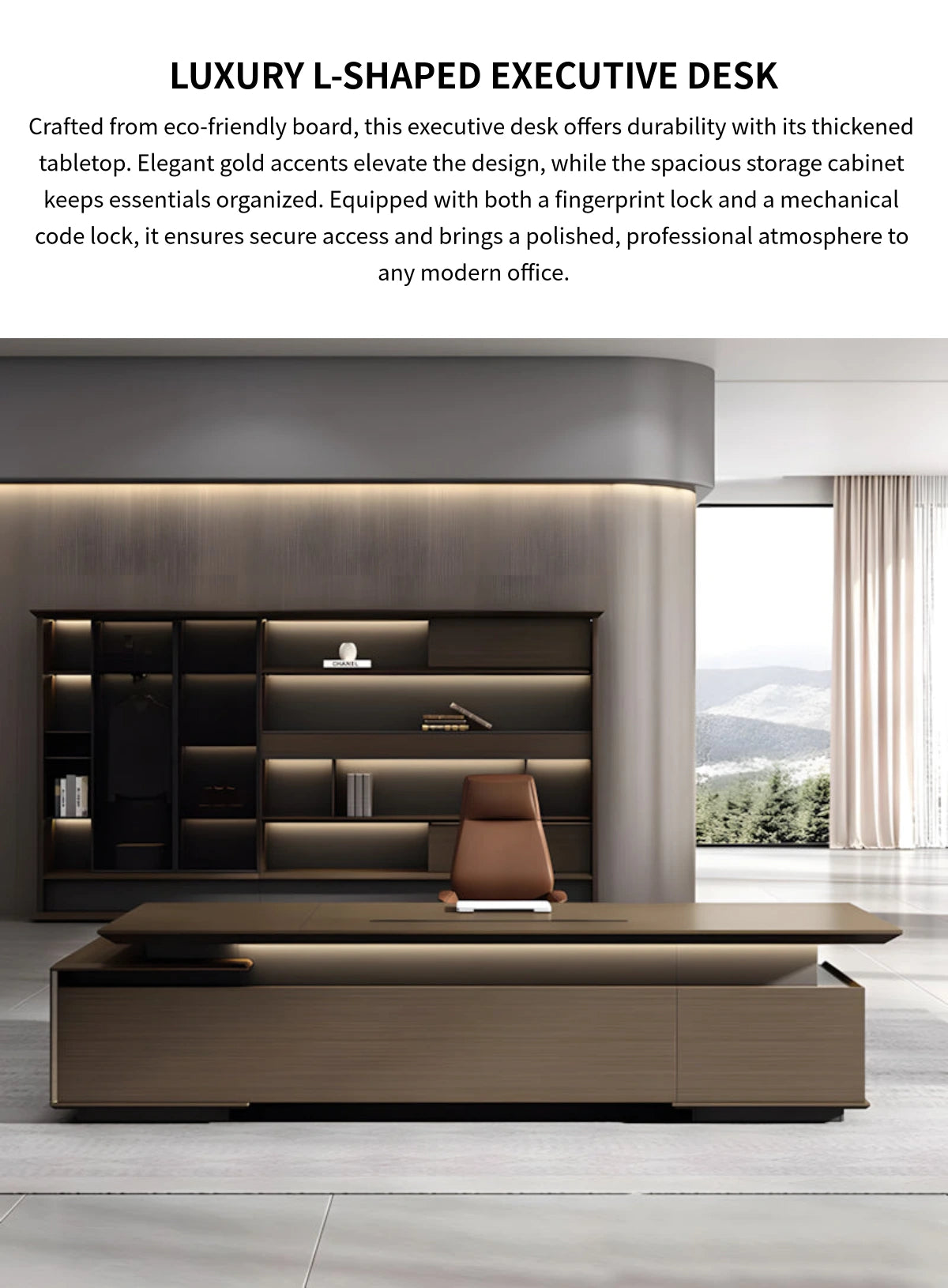 L-Shaped Executive Desk 79-150 in Wide with Lockable for Home Office — Detail image 1