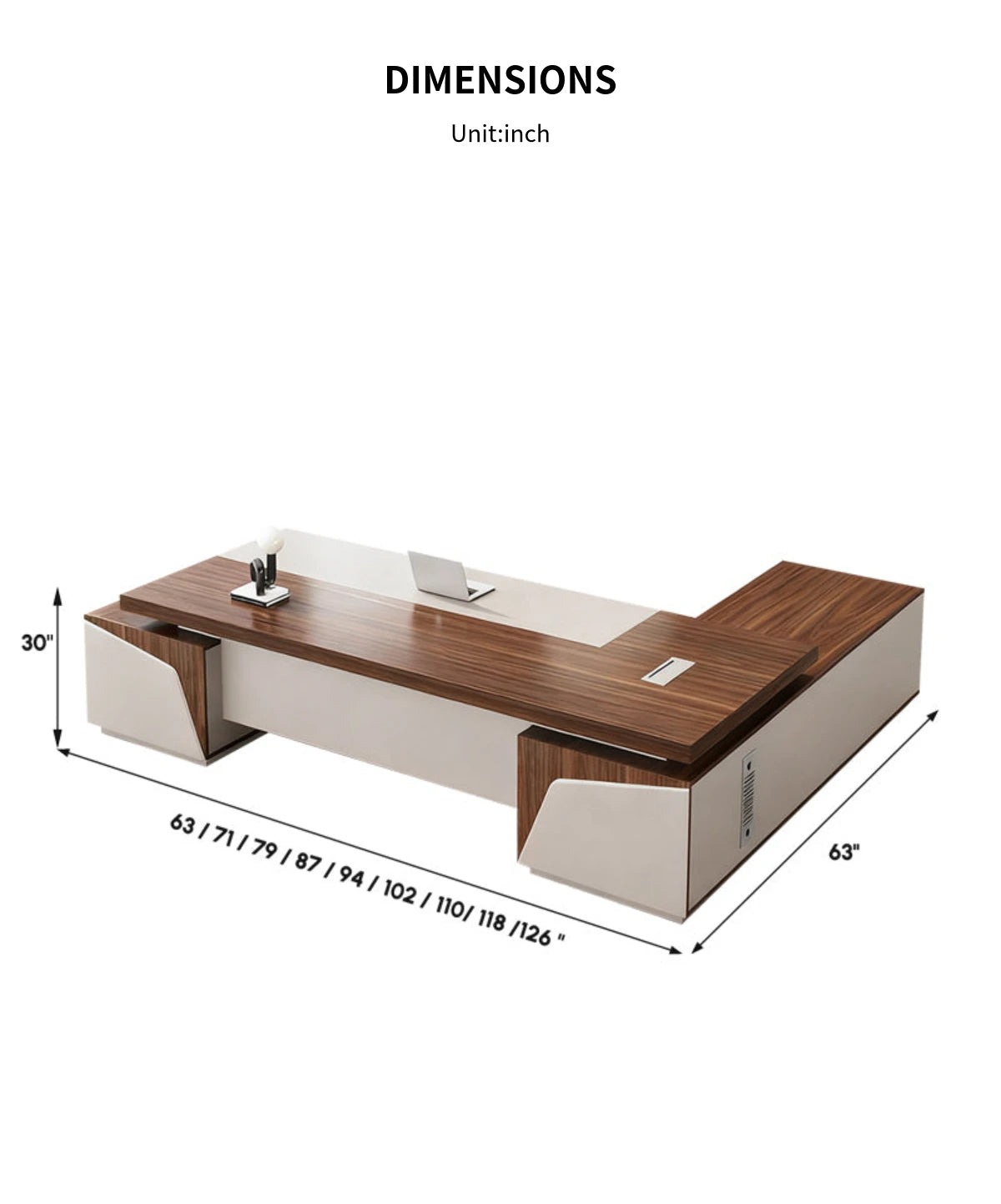 Modern Executive Desk 63-126 in Wide with Cable Management & Side Storage for Home Office — Detail image 11