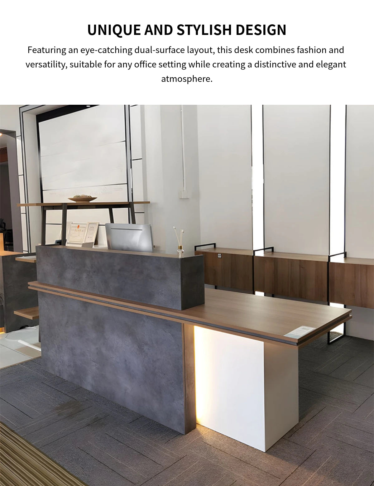 Modern Reception Desk 71-94 in Wide with Lockable & LED Lighting for Hotel Lobby — Detail image 5