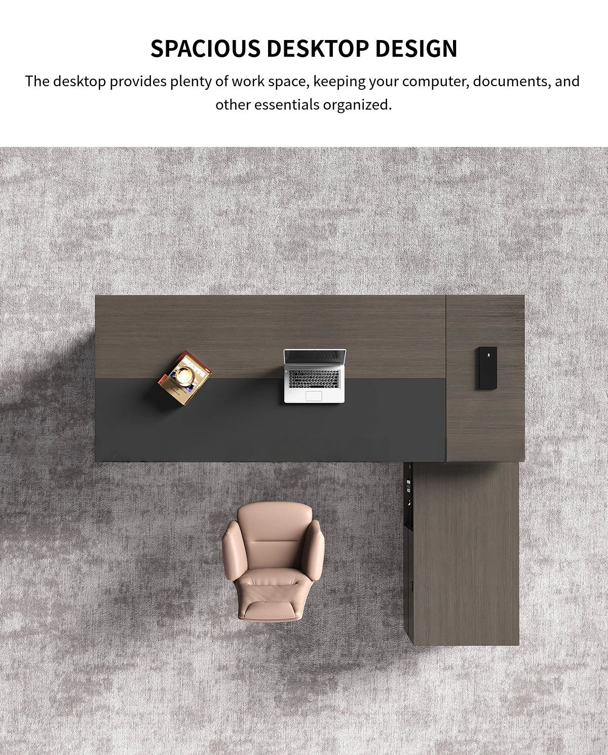 L-Shaped Executive Desk with Side Storage, Built-In Outlets & Cable Management — Detail image 2