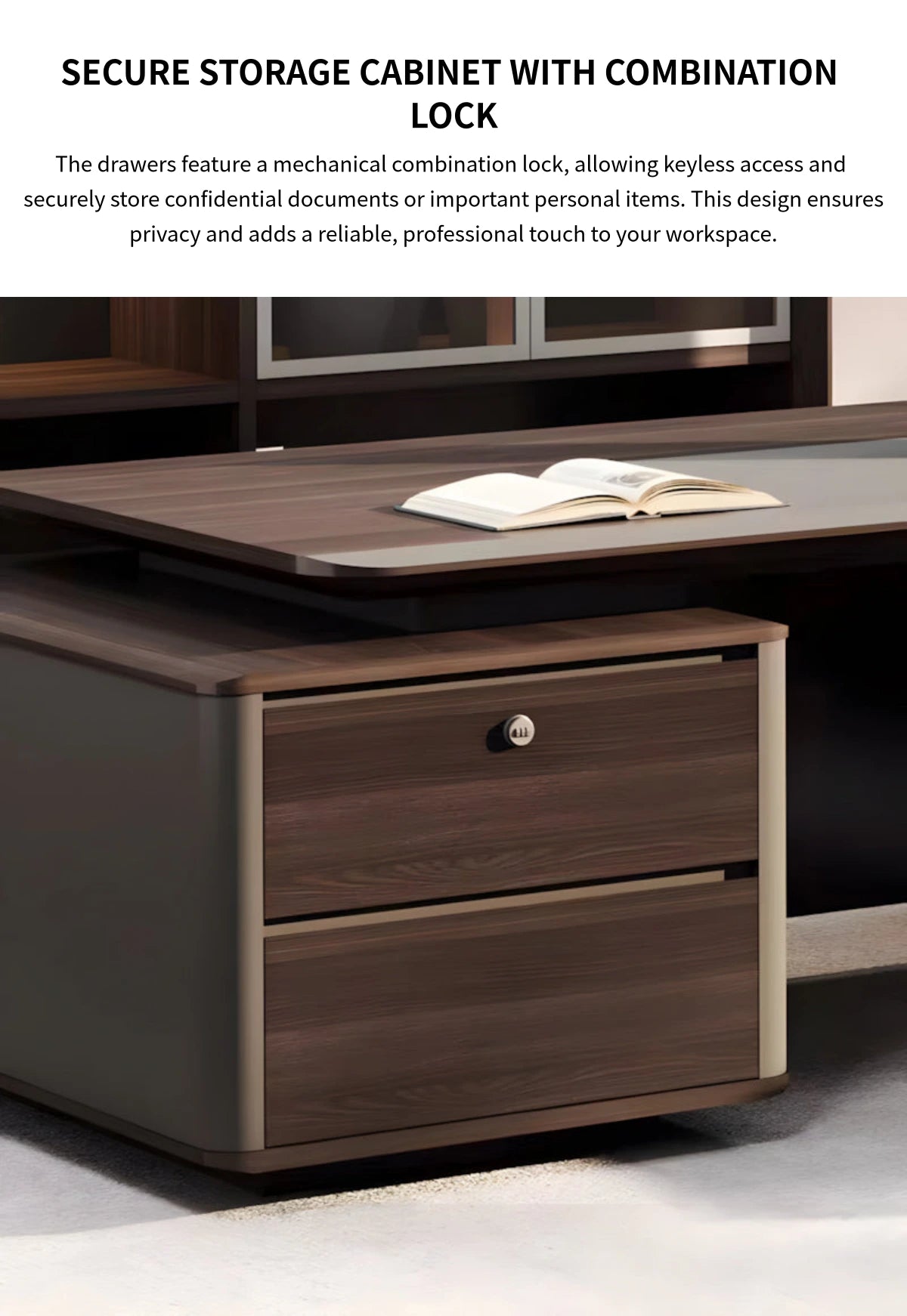 L-Shaped Executive Desk with Side Storage, Cable Management & Lockable for Home Office — Detail image 4