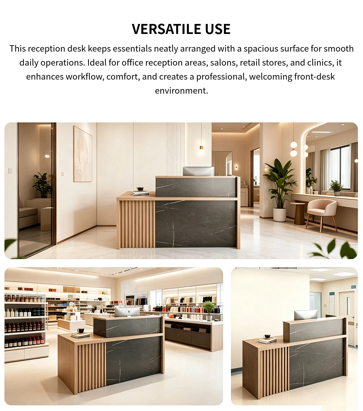 Salon Reception Desk 71-94 in Wide with Cable Management, Lockable & Lumbar Support — Detail image 9