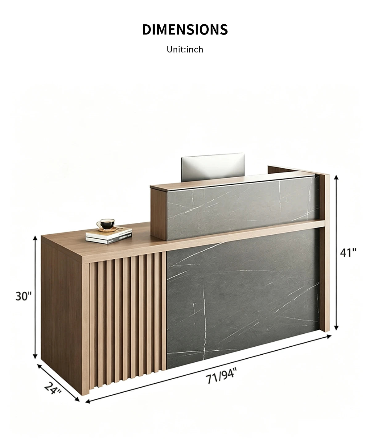 Salon Reception Desk 71-94 in Wide with Cable Management, Lockable & Lumbar Support — Detail image 13