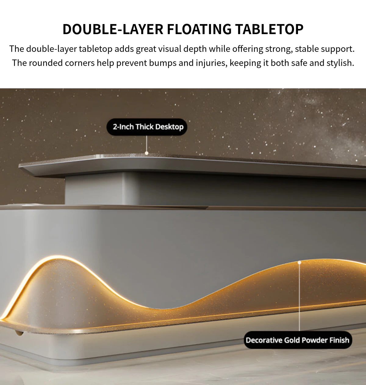 L-Shaped Executive Desk with Lockable, Cable Management & LED Lighting for Home Office — Detail image 4