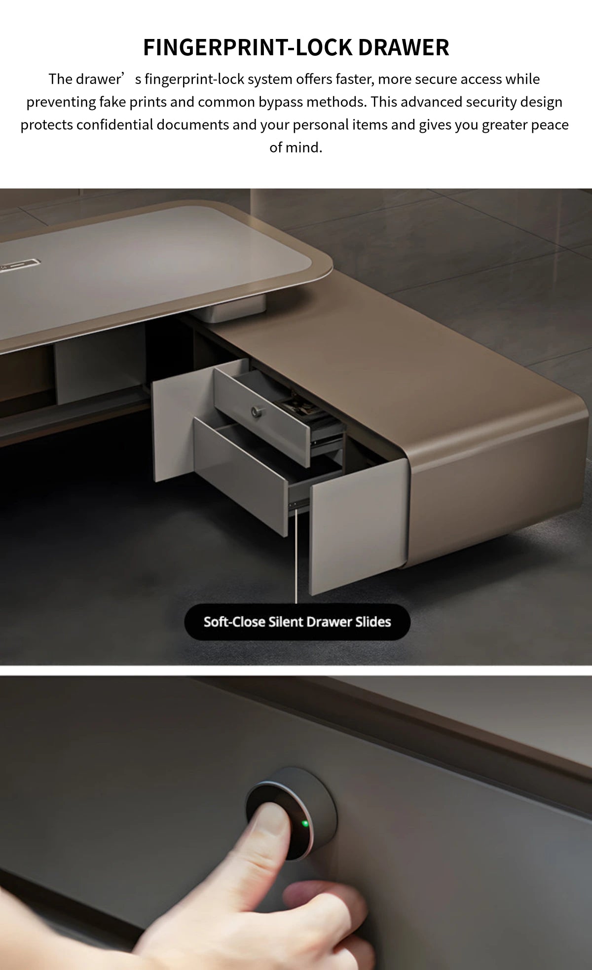 L-Shaped Executive Desk with Lockable, Cable Management & LED Lighting for Home Office — Detail image 7
