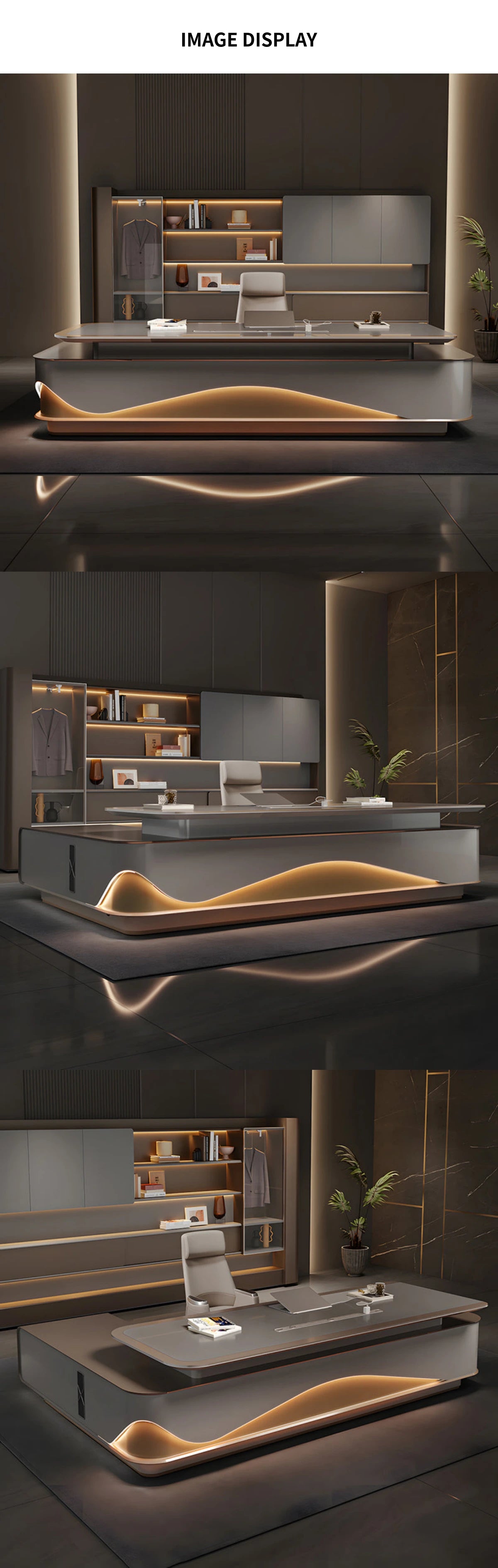 L-Shaped Executive Desk with Lockable, Cable Management & LED Lighting for Home Office — Detail image 15