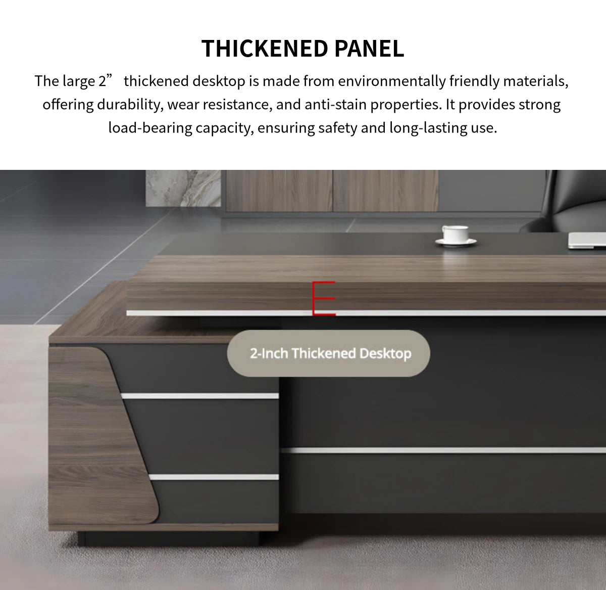 L-Shaped Executive Desk with Lockable, Side Storage & File Drawers for Home Office — Detail image 5