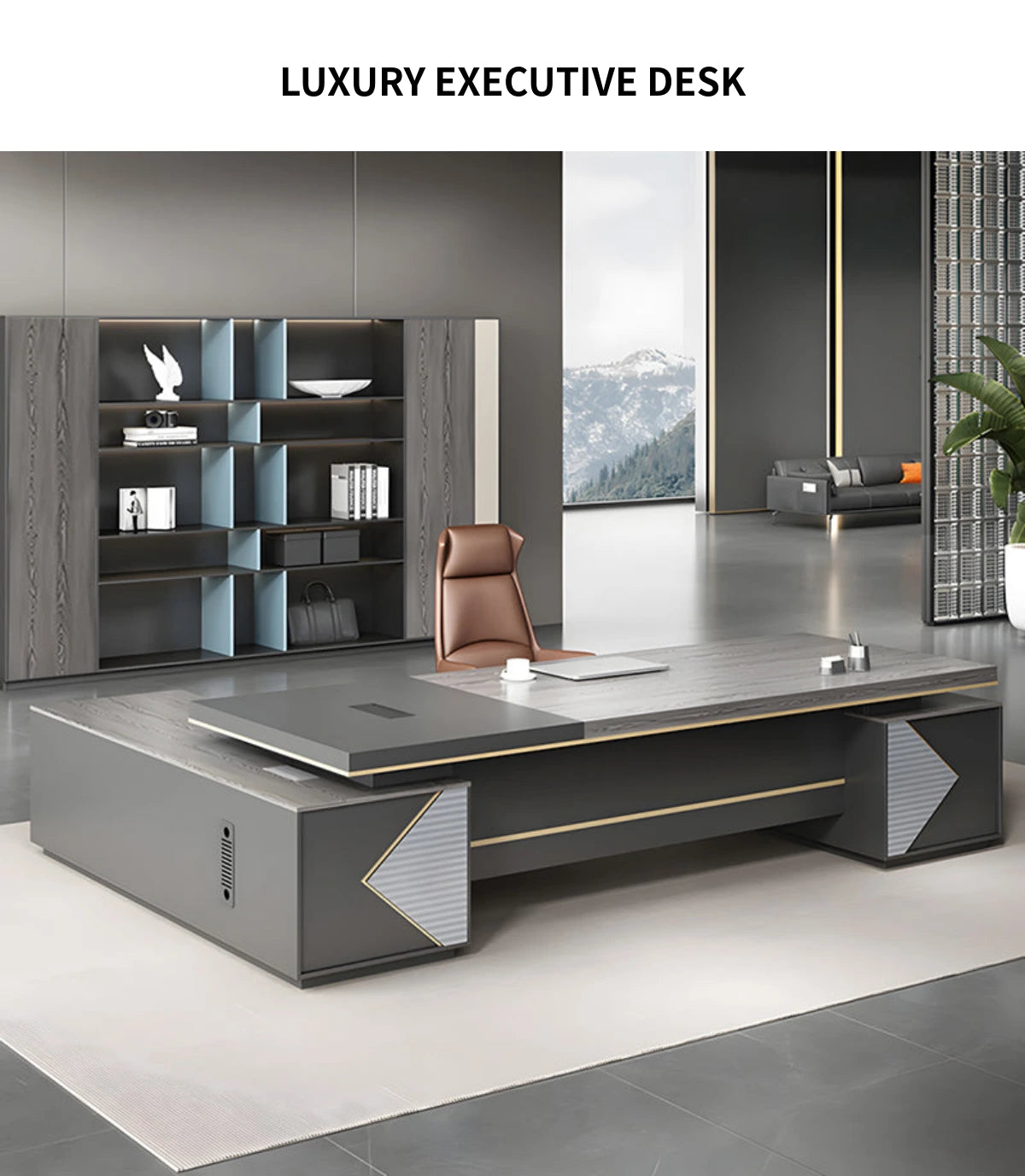 Modern Executive Desk with Cable Management, Side Storage & Lumbar Support for Home Office — Detail image 2