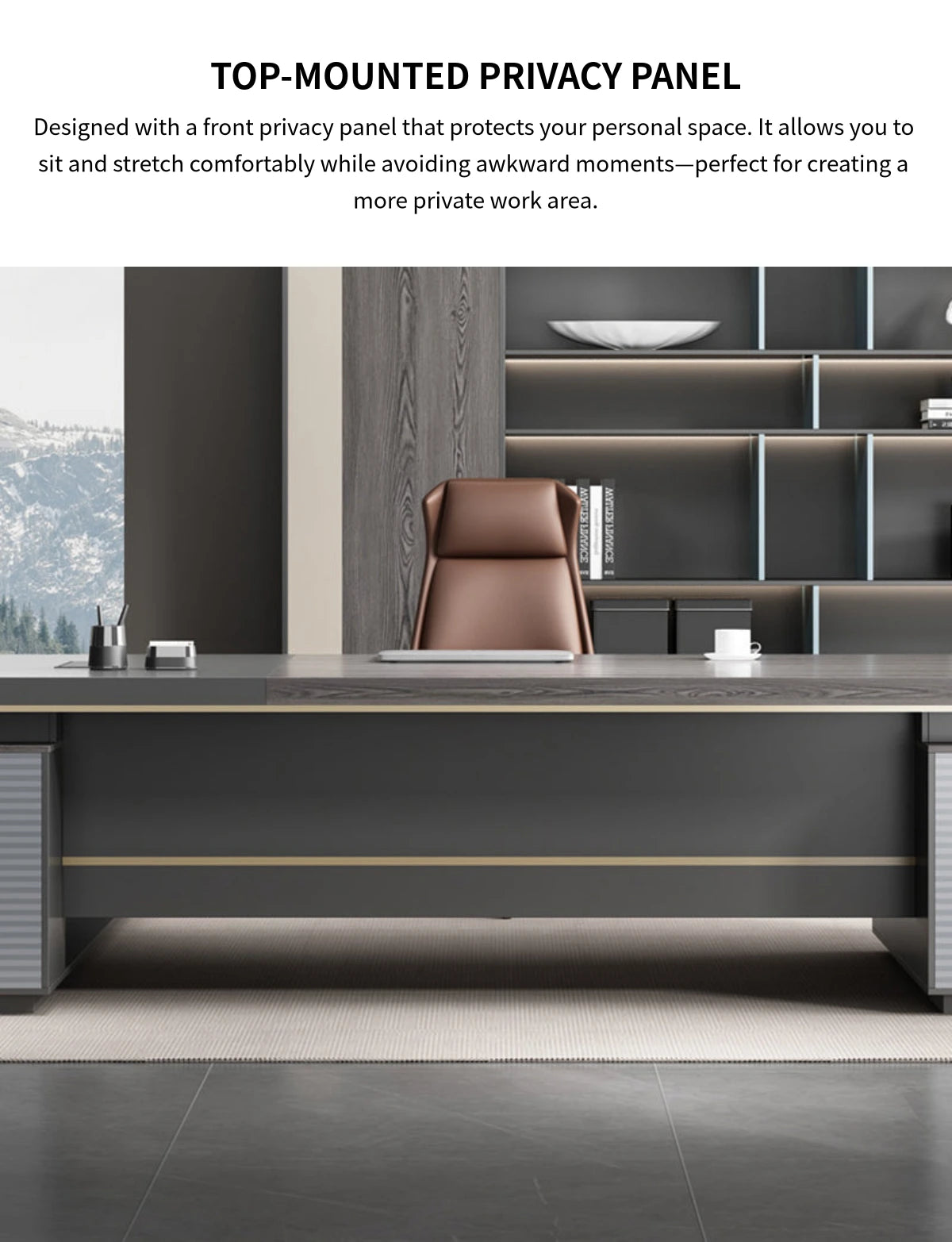 Modern Executive Desk with Cable Management, Side Storage & Lumbar Support for Home Office — Detail image 8