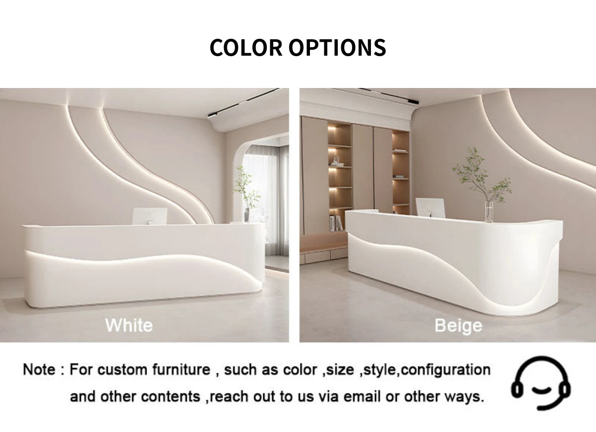 Curved Reception Desk 79-142 in Wide with File Drawers, LED Lighting & Transaction Counter — Detail image 10