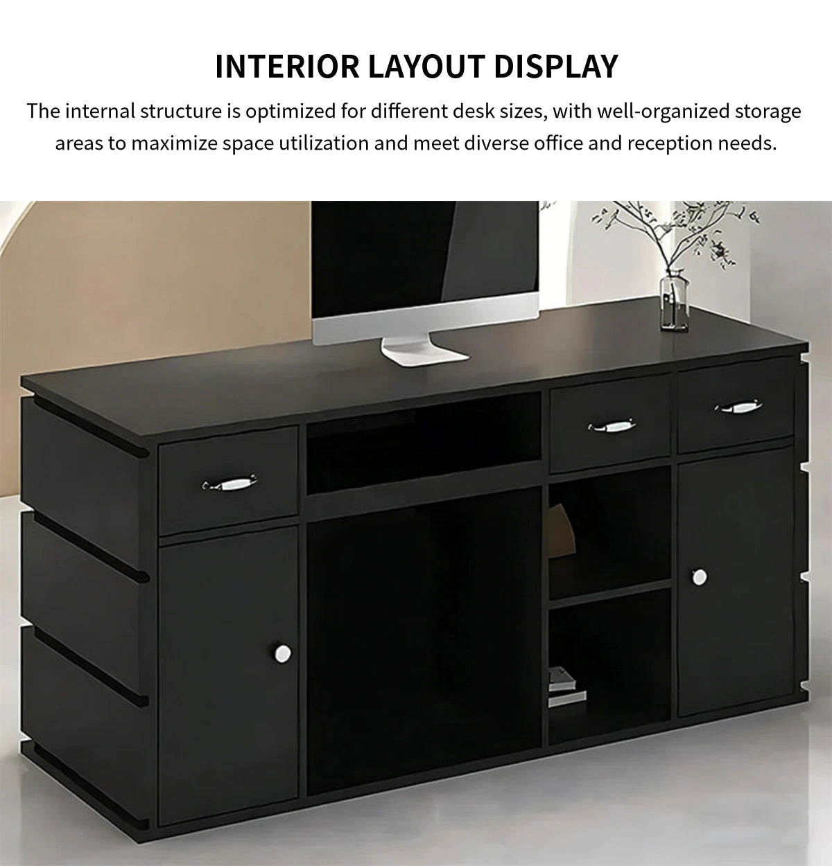 Modern Reception Desk with Keyboard Tray & File Drawers for Office Lobby — Detail image 7
