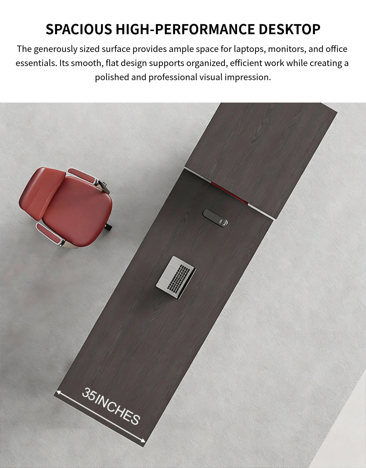 Executive Desk 94-126 in Wide with Built-In Outlets, Wireless Charging & Cable Management — Detail image 3