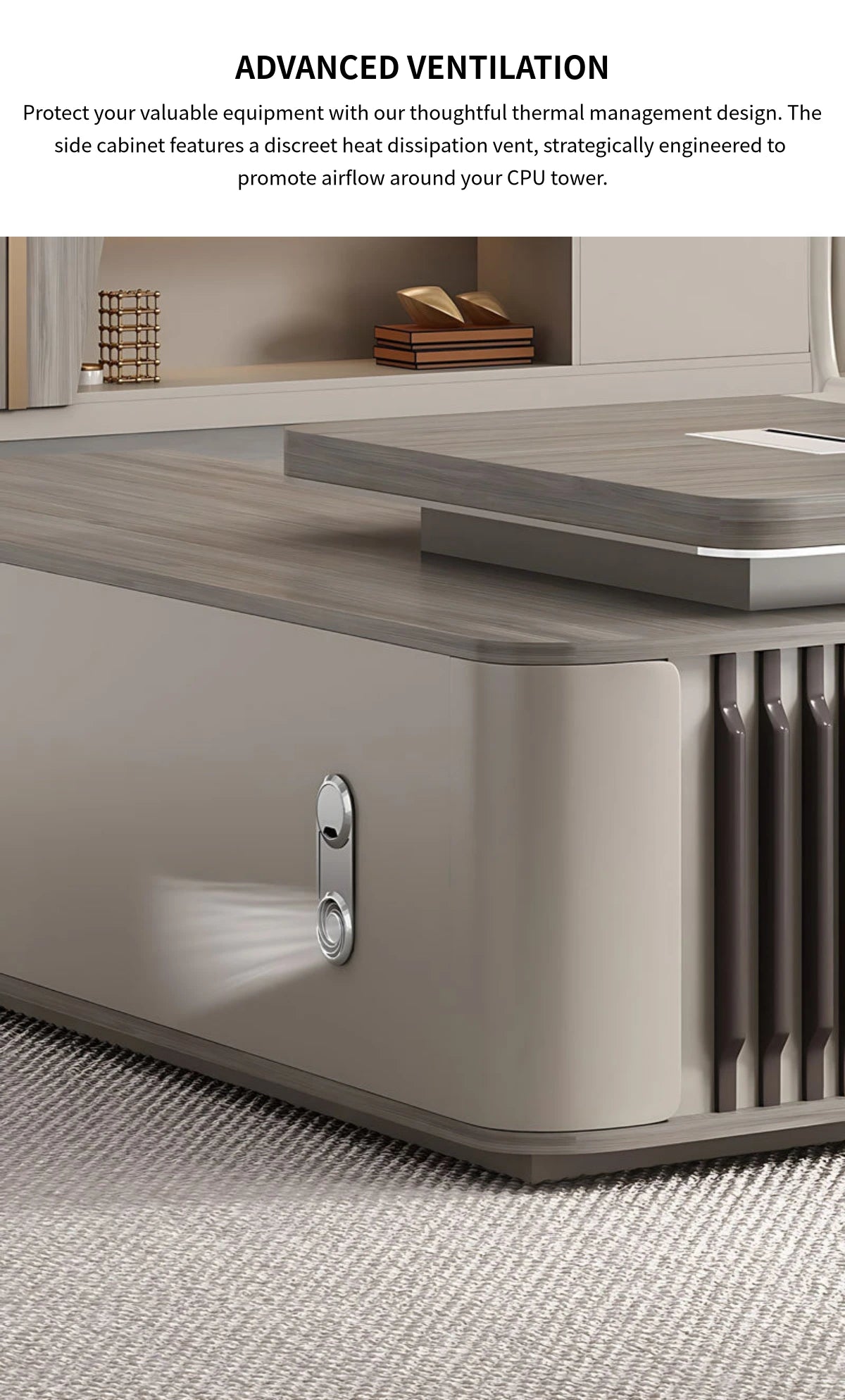 L-Shaped Executive Desk with Side Storage, Cable Management & File Drawers for Home Office — Detail image 7
