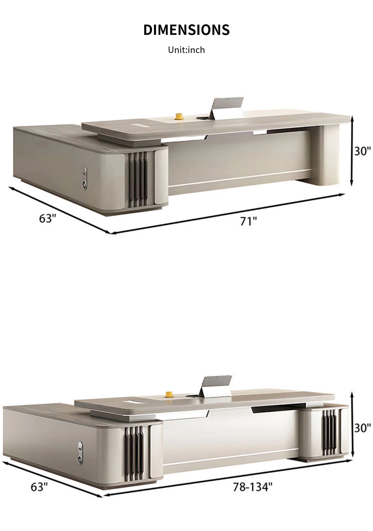 L-Shaped Executive Desk with Side Storage, Cable Management & File Drawers for Home Office — Detail image 10