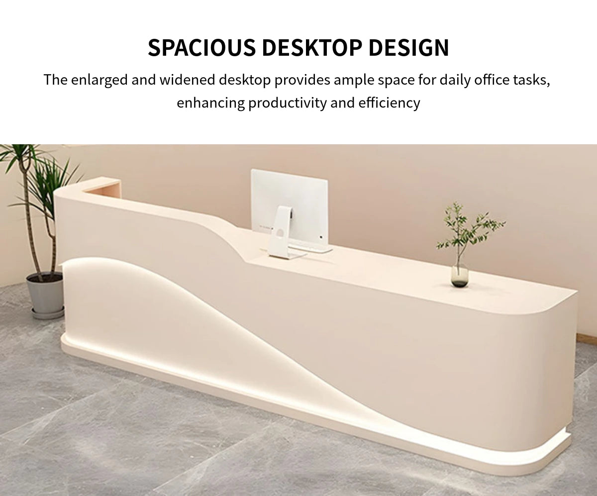 Curved Reception Desk 47-94 in Wide with Keyboard Tray, File Drawers & LED Lighting — Detail image 6