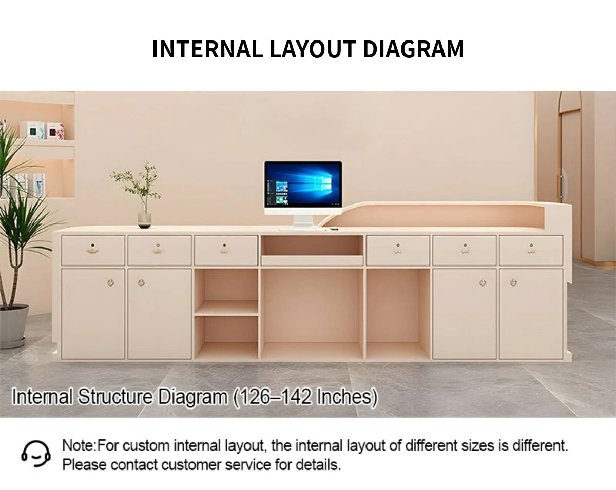 Curved Reception Desk 47-94 in Wide with Keyboard Tray, File Drawers & LED Lighting — Detail image 8