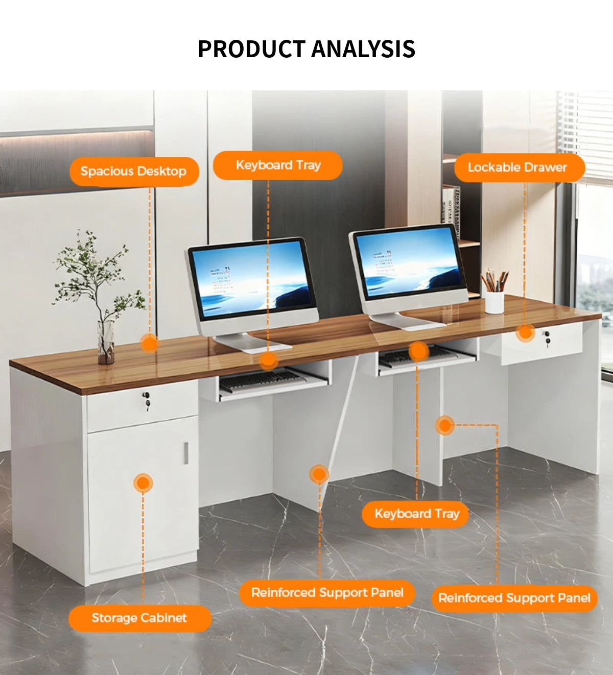 Modern Reception Desk with Keyboard Tray, Lockable & LED Lighting for Office Lobby — Detail image 5