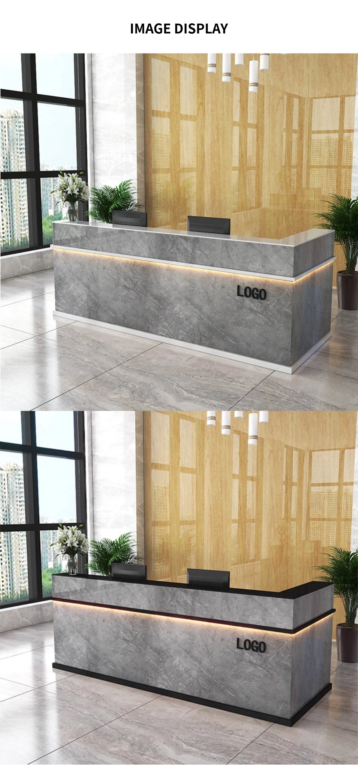 Curved Reception Desk 71-134 in Wide with Keyboard Tray, Lockable & LED Lighting for Salon — Detail image 12