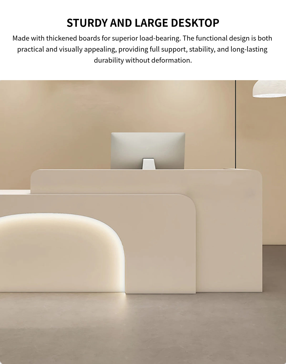 Curved Reception Desk 47-150 in Wide with LED Lighting, Keyboard Tray & File Drawers — Detail image 4