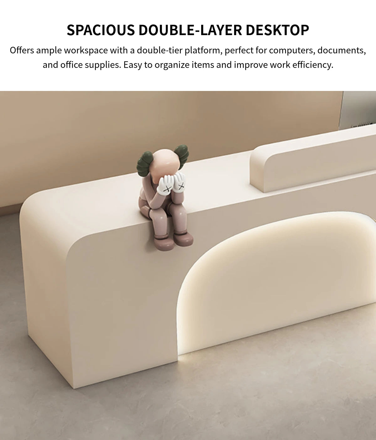 Curved Reception Desk 47-150 in Wide with LED Lighting, Keyboard Tray & File Drawers — Detail image 5