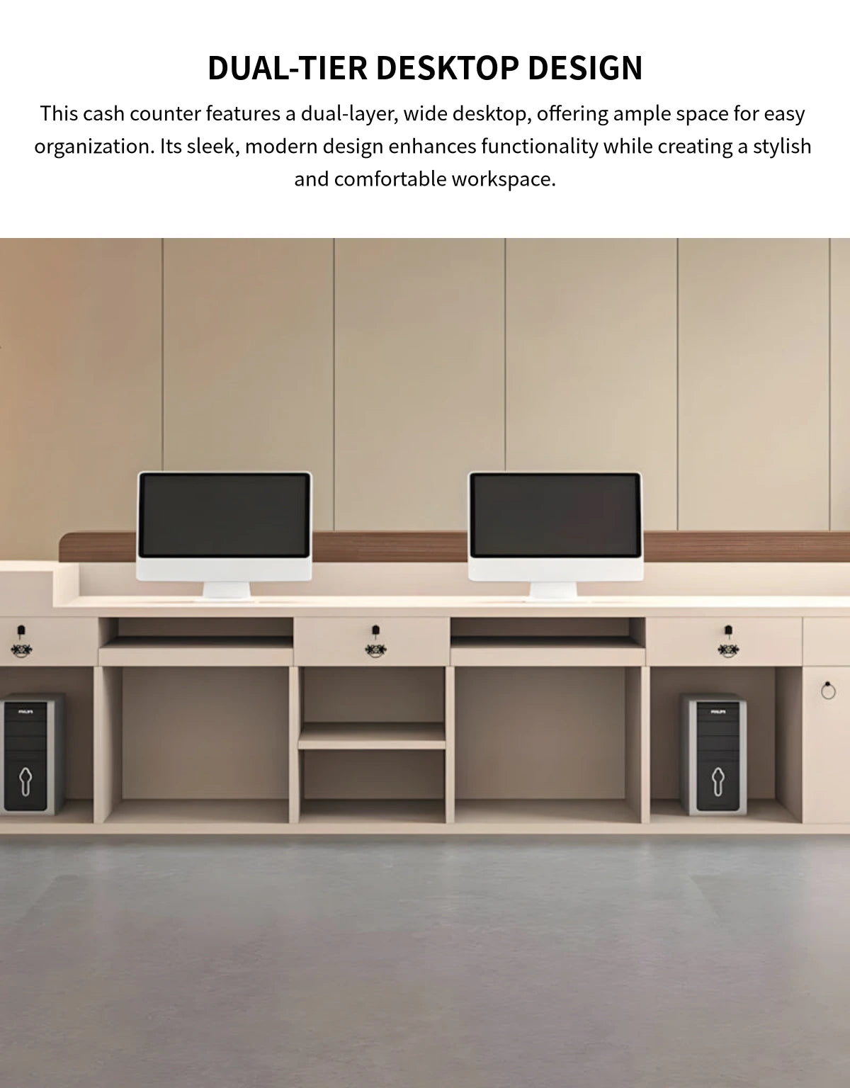 Retail Reception Desk 63-157 in Wide with File Drawers, LED Lighting & Transaction Counter — Detail image 4