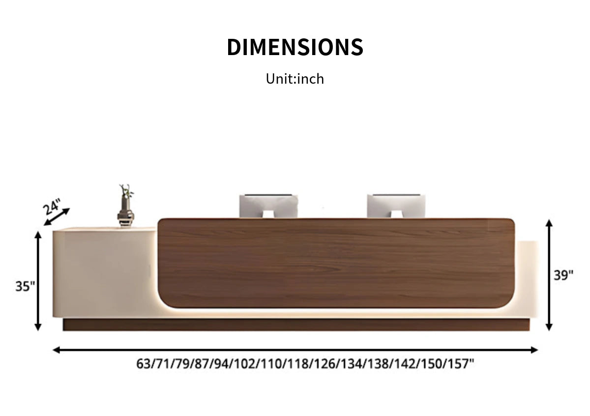 Retail Reception Desk 63-157 in Wide with File Drawers, LED Lighting & Transaction Counter — Detail image 10