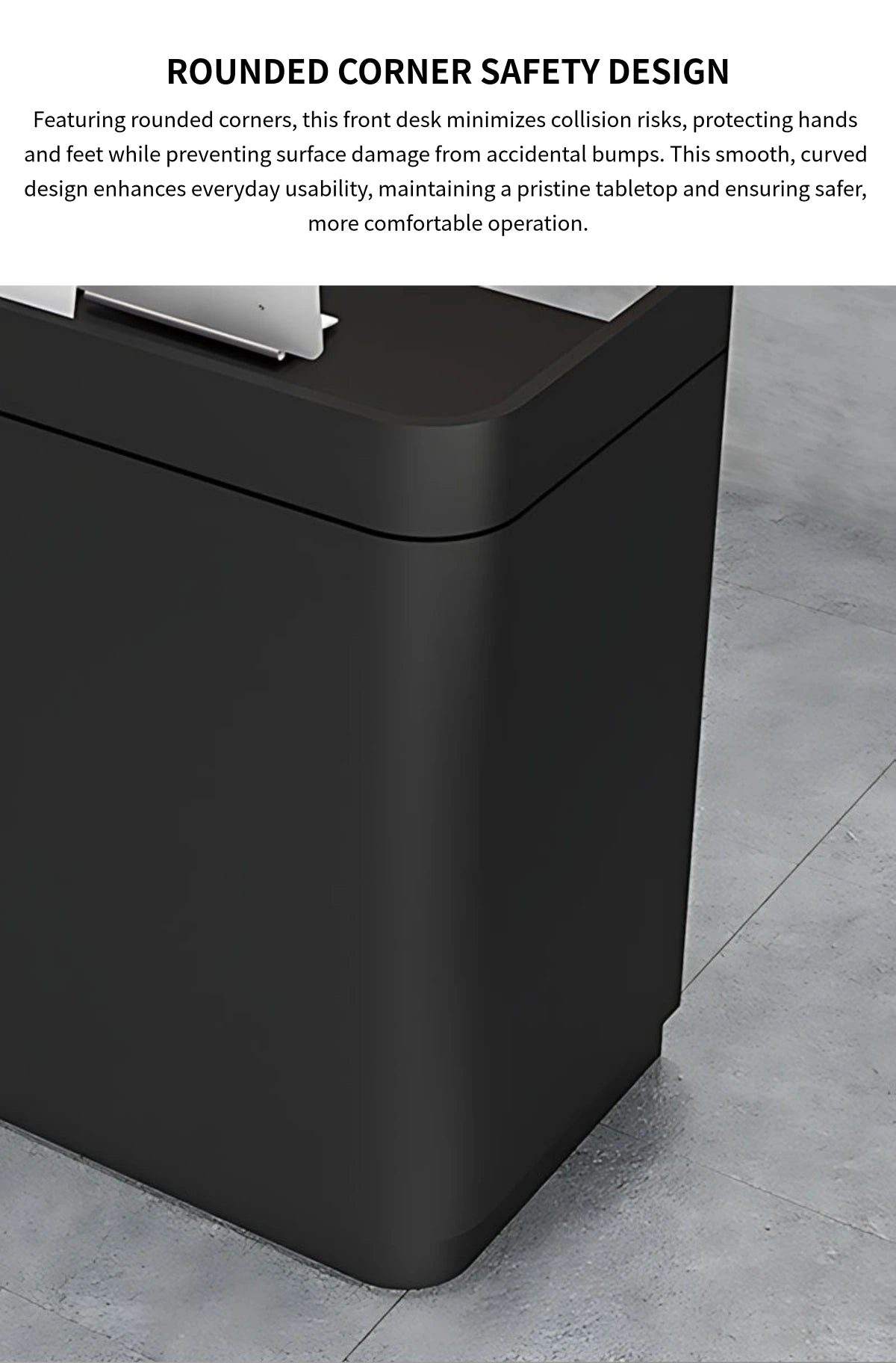 Curved Reception Desk 28-79 in Wide with Lockable, Solid Wood & File Drawers for Salon — Detail image 3