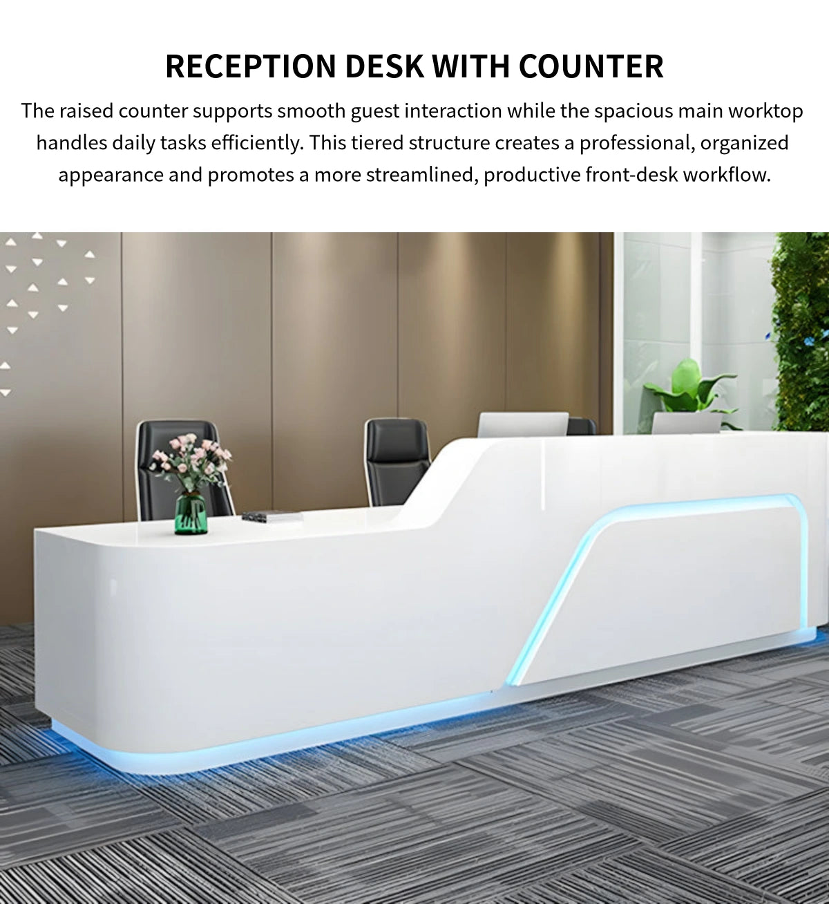 Curved Reception Desk 63-197 in Wide with Keyboard Tray, Lockable & File Drawers for Salon — Detail image 4