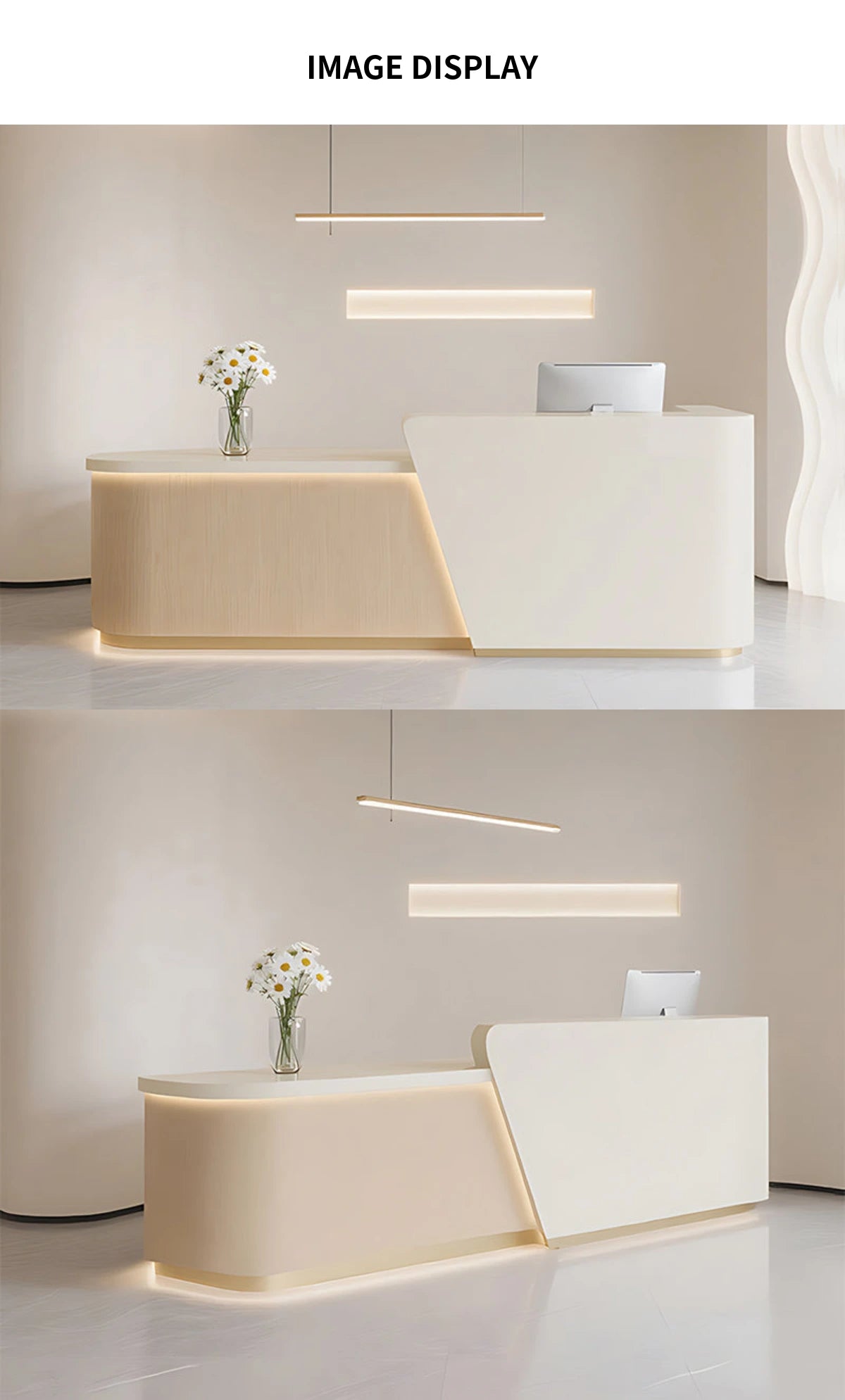 Curved Reception Desk 47-157 in Wide with LED Lighting, Lockable & File Drawers for Salon — Detail image 7