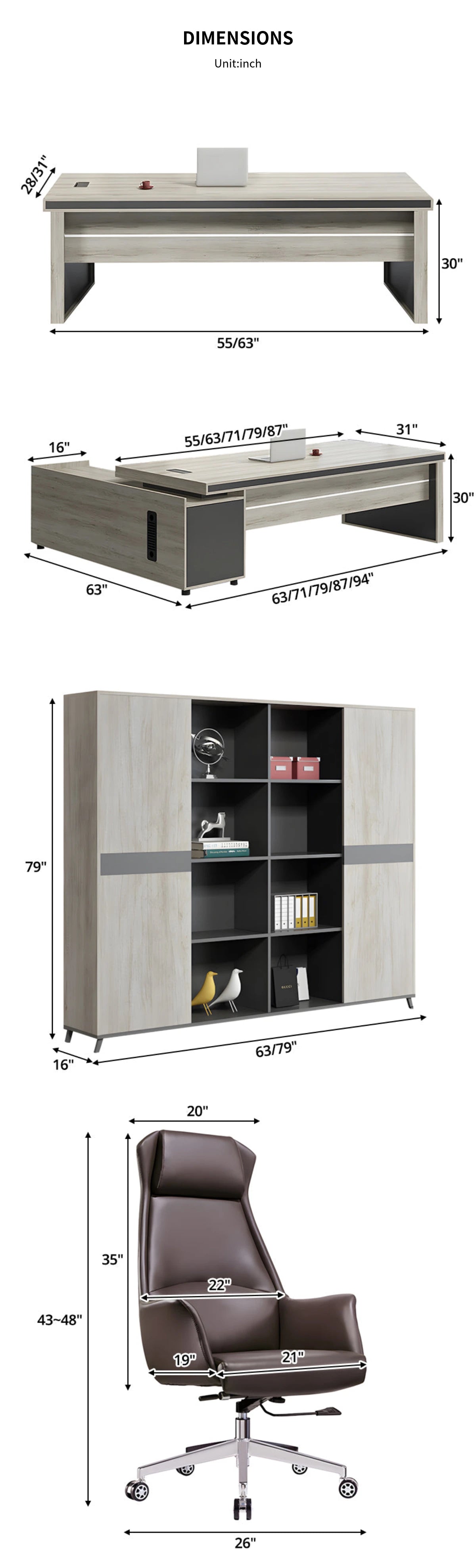 Modern Executive Desk 55-94 in Wide with Side Storage & Lumbar Support for Home Office — Detail image 9