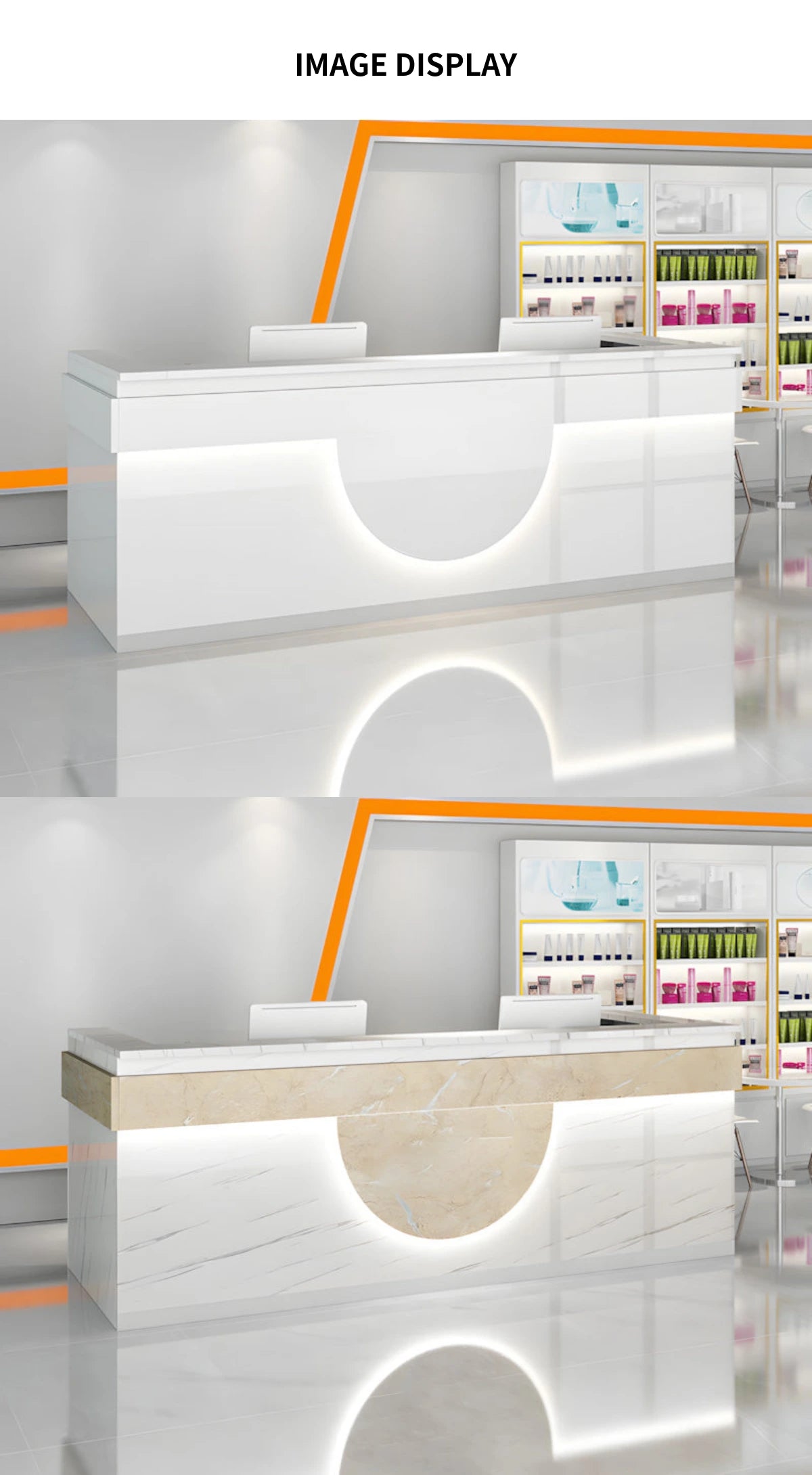 Curved Reception Desk 39-181 in Wide with Dual-Tone, Lockable & File Drawers for Retail — Detail image 11
