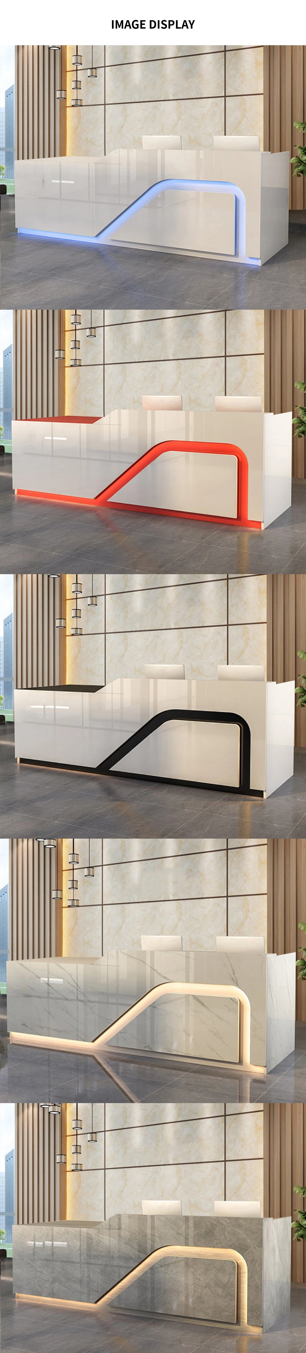 Curved Reception Desk 79-126 in Wide with LED Lighting, Lockable & Keyboard Tray — Detail image 12