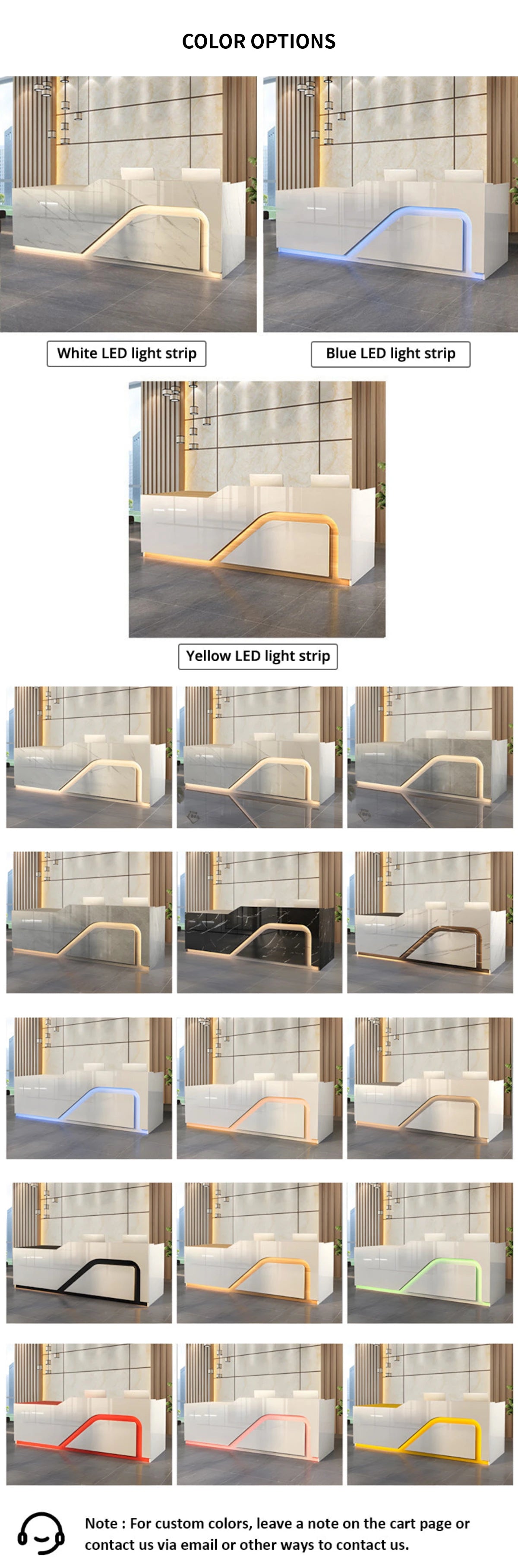 Curved Reception Desk 79-126 in Wide with LED Lighting, Lockable & Keyboard Tray — Detail image 14