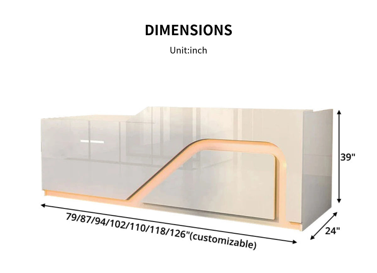 Curved Reception Desk 79-126 in Wide with LED Lighting, Lockable & Keyboard Tray — Detail image 15
