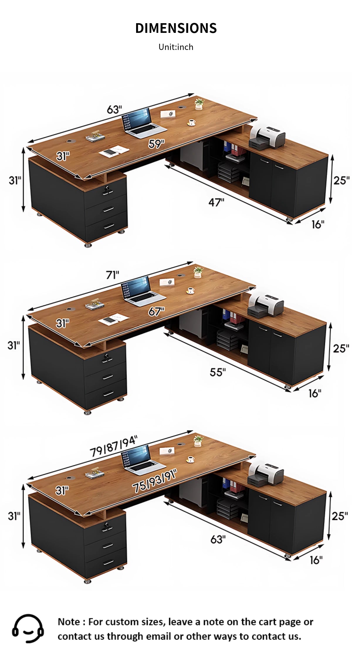 Modern Executive Desk with File Drawers, Privacy Panel & Cable Management for Home Office — Detail image 15