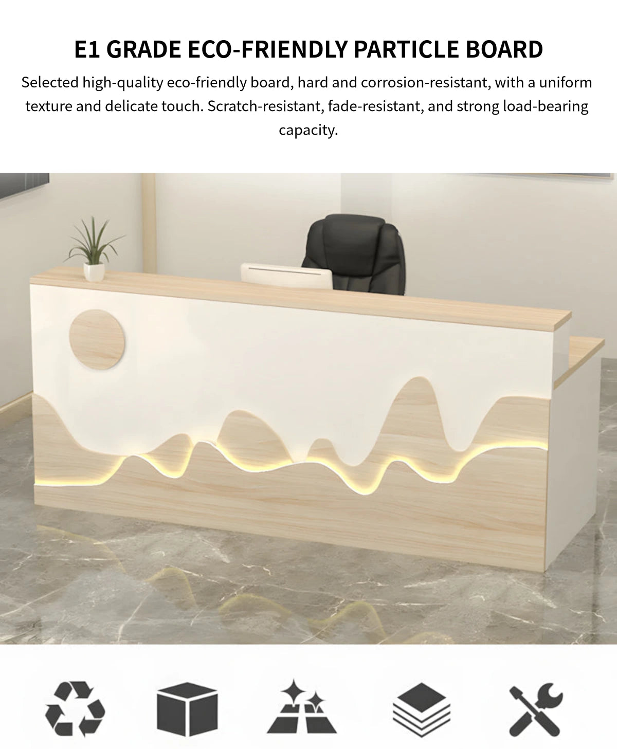 Salon Reception Desk 39-59 in Wide with Keyboard Tray, Lockable & File Drawers for Salon — Detail image 3