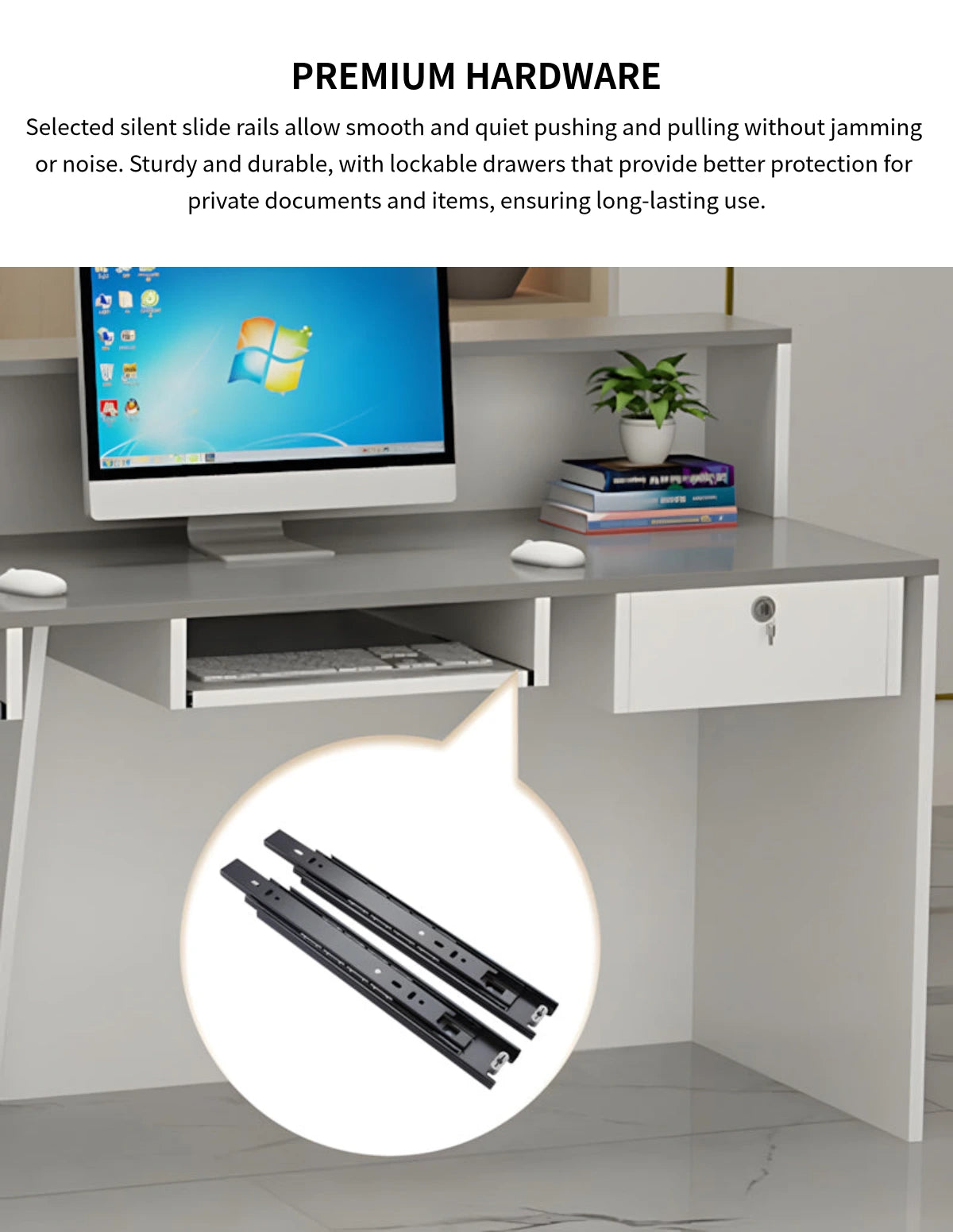 Salon Reception Desk 39-59 in Wide with Keyboard Tray, Lockable & File Drawers for Salon — Detail image 8