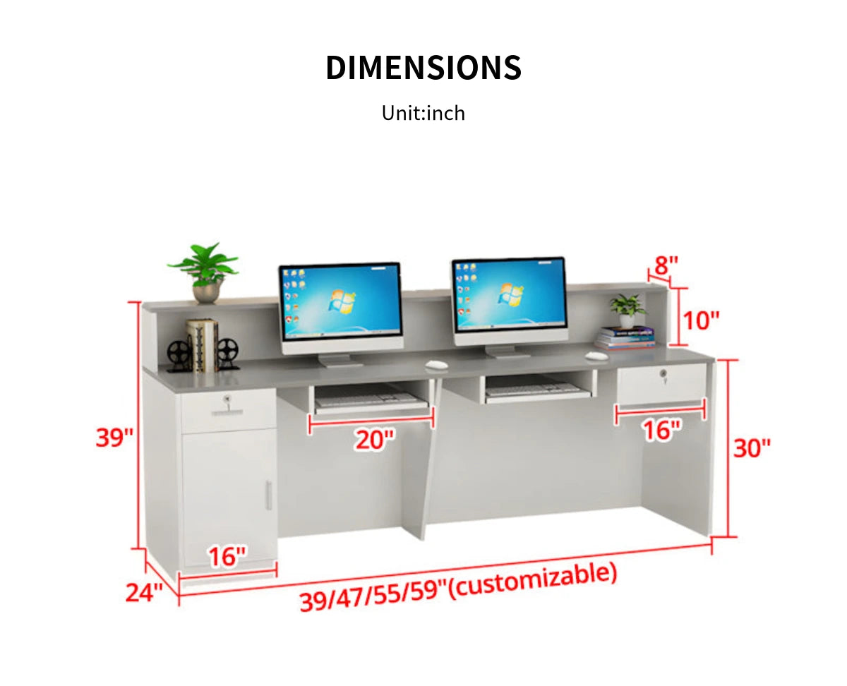 Salon Reception Desk 39-59 in Wide with Keyboard Tray, Lockable & File Drawers for Salon — Detail image 14