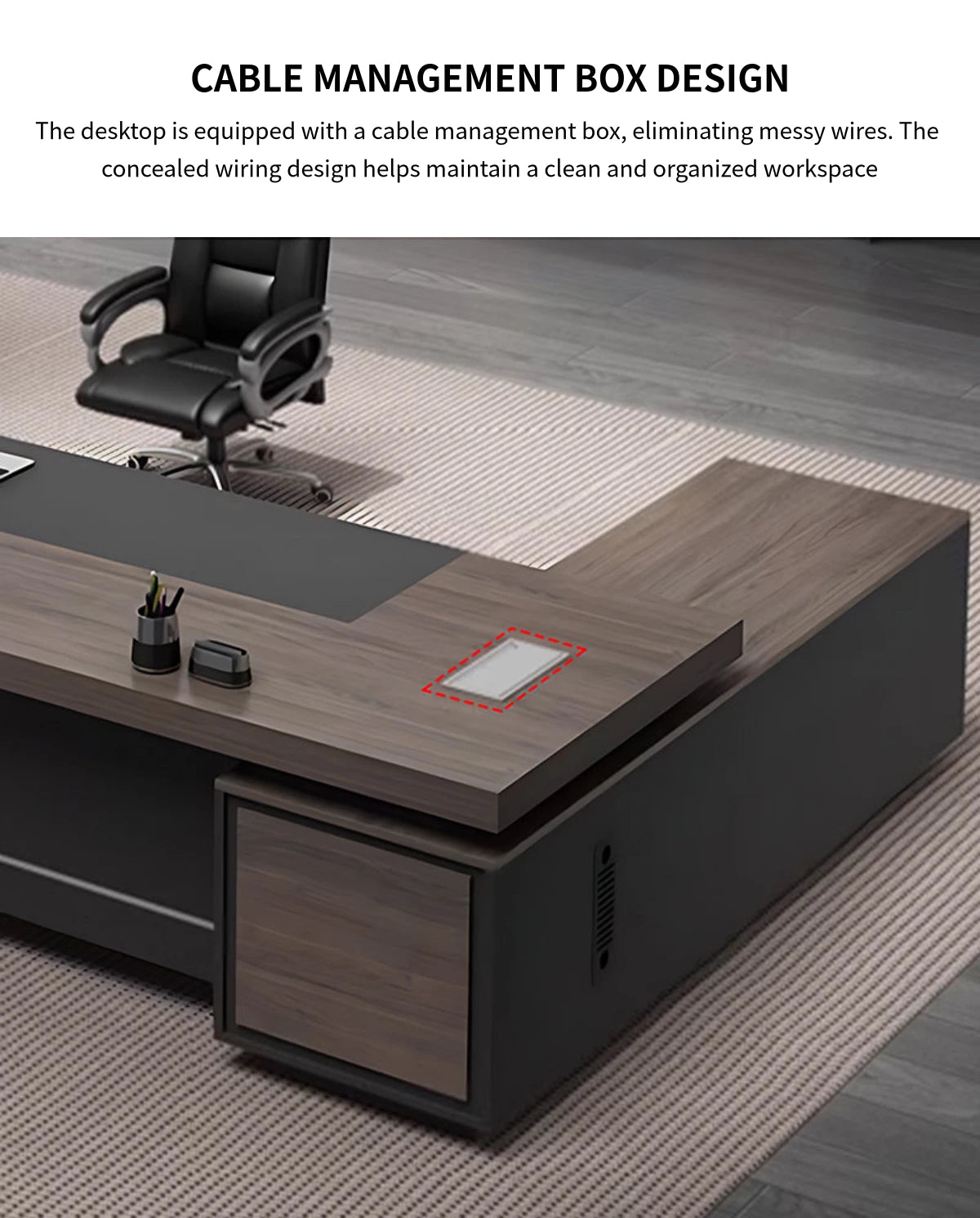 Modern Executive Desk 21-126 in Wide with Cable Management & Lockable for Home Office — Detail image 4