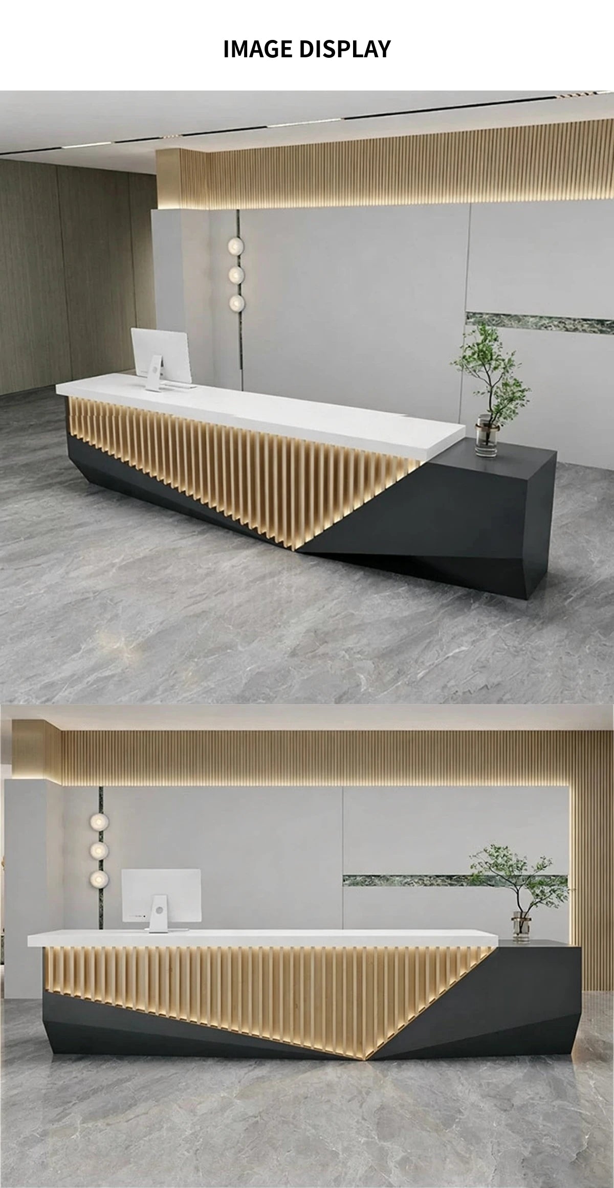 Salon Reception Desk 63-157 in Wide with Lockable, Fluted Front & LED Lighting for Salon — Detail image 7
