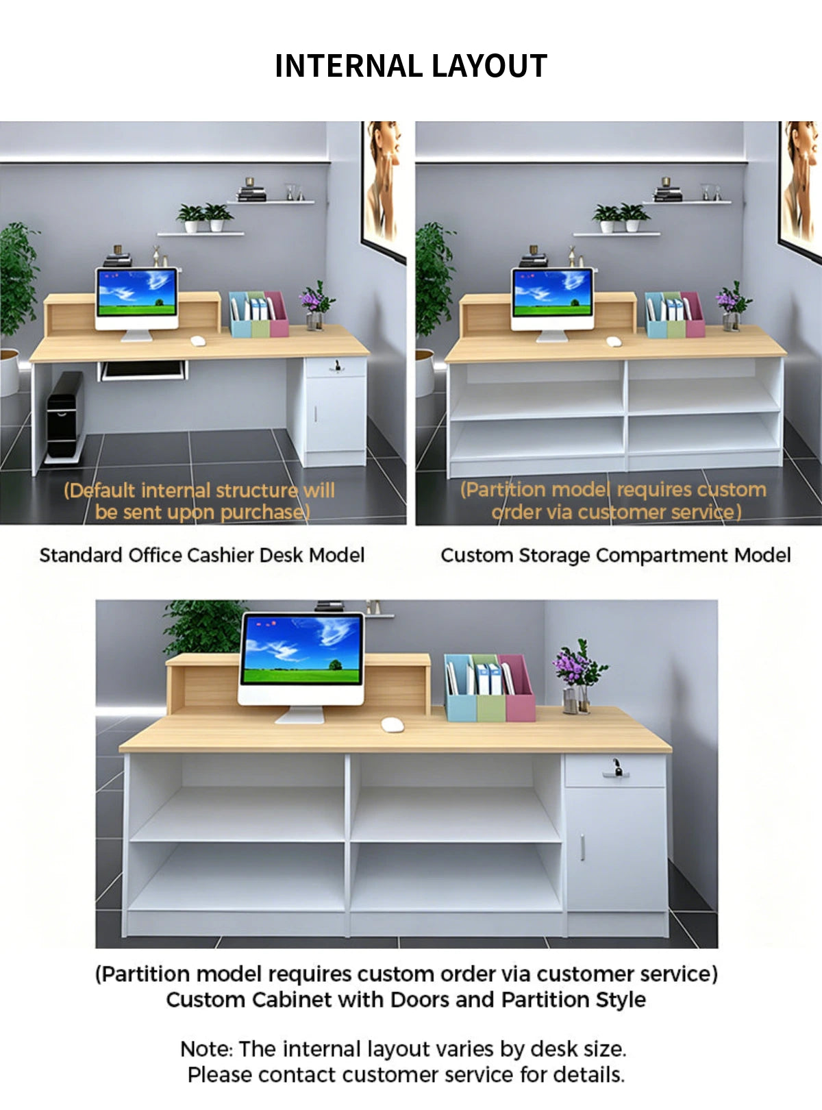 Salon Reception Desk 39-157 in Wide with Keyboard Tray, Lockable & File Drawers for Salon — Detail image 6