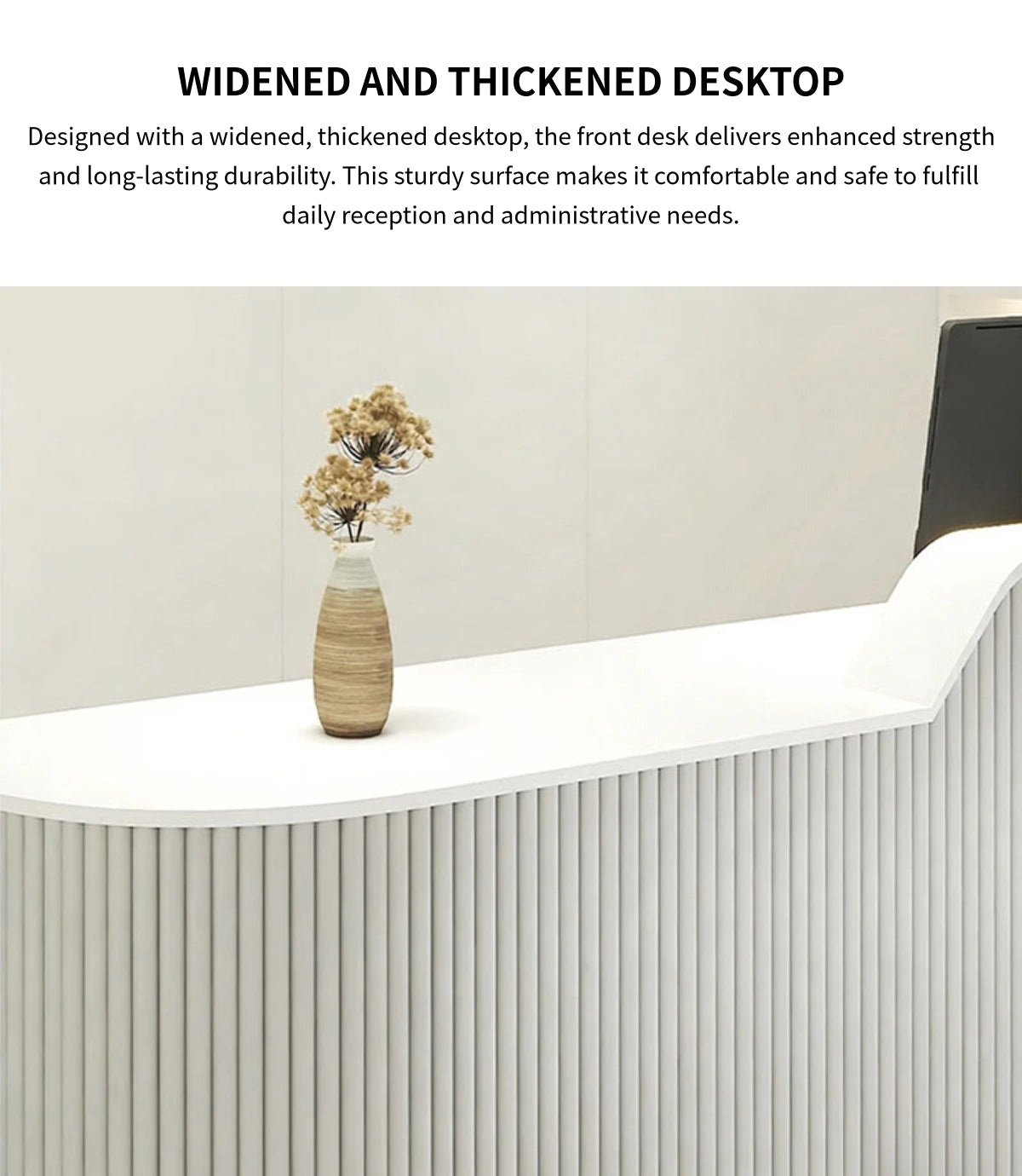 Curved Reception Desk 55-134 in Wide with File Drawers, Fluted Front & LED Lighting — Detail image 4