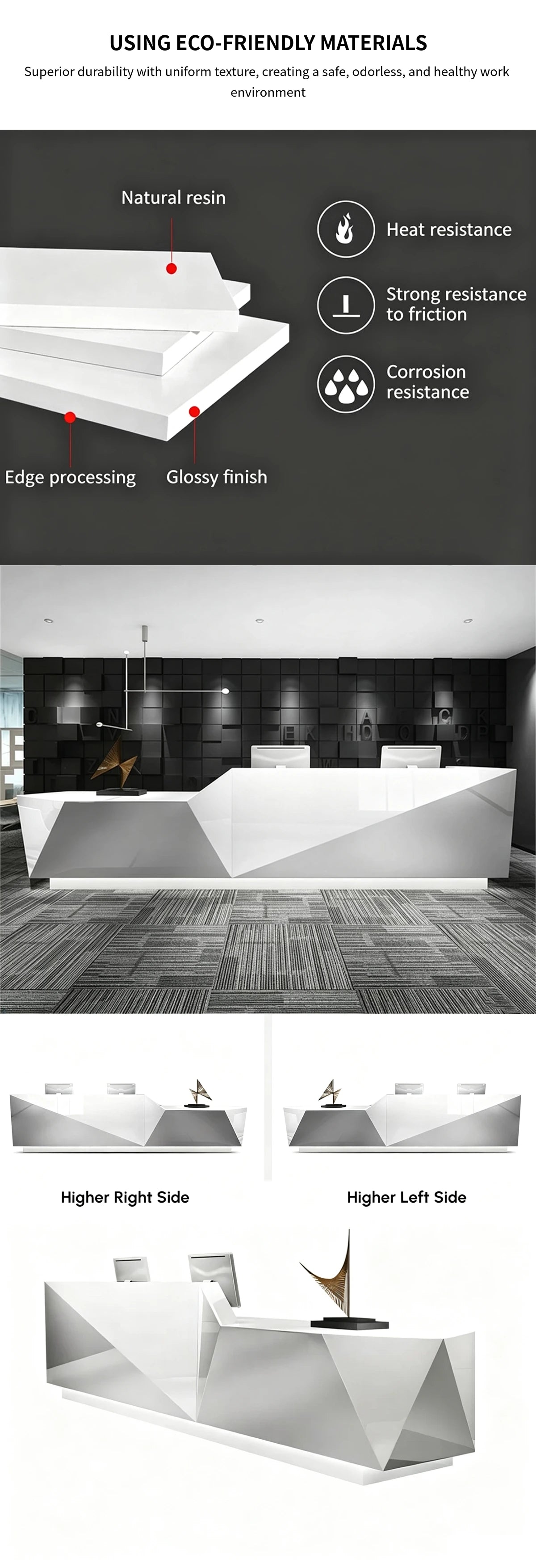 Modern Reception Desk with File Drawers, LED Lighting & Lumbar Support for Office Lobby — Detail image 5