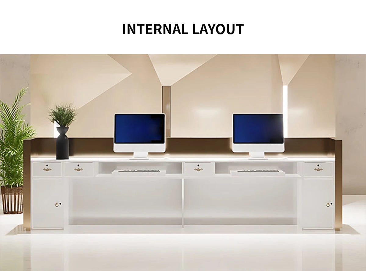 Salon Reception Desk 59-157 in Wide with Stainless Steel, File Drawers & Keyboard Tray — Detail image 8