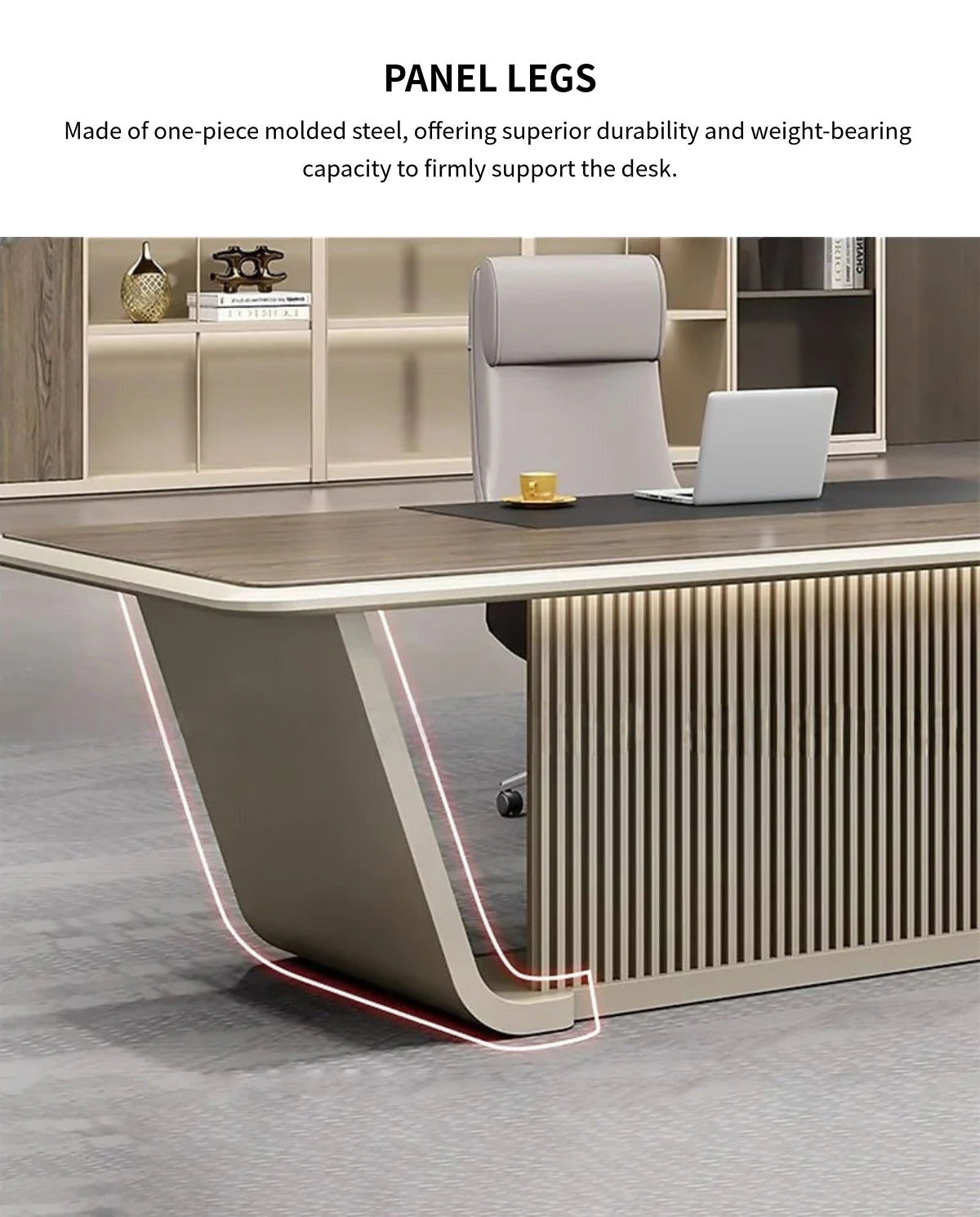 Modern Executive Desk with Built-In Outlets, LED Lighting & Side Storage for Home Office — Detail image 3