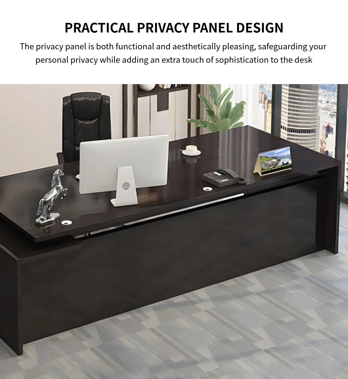 Modern Executive Desk with Solid Wood, Round & Cable Management for Home Office — Detail image 6
